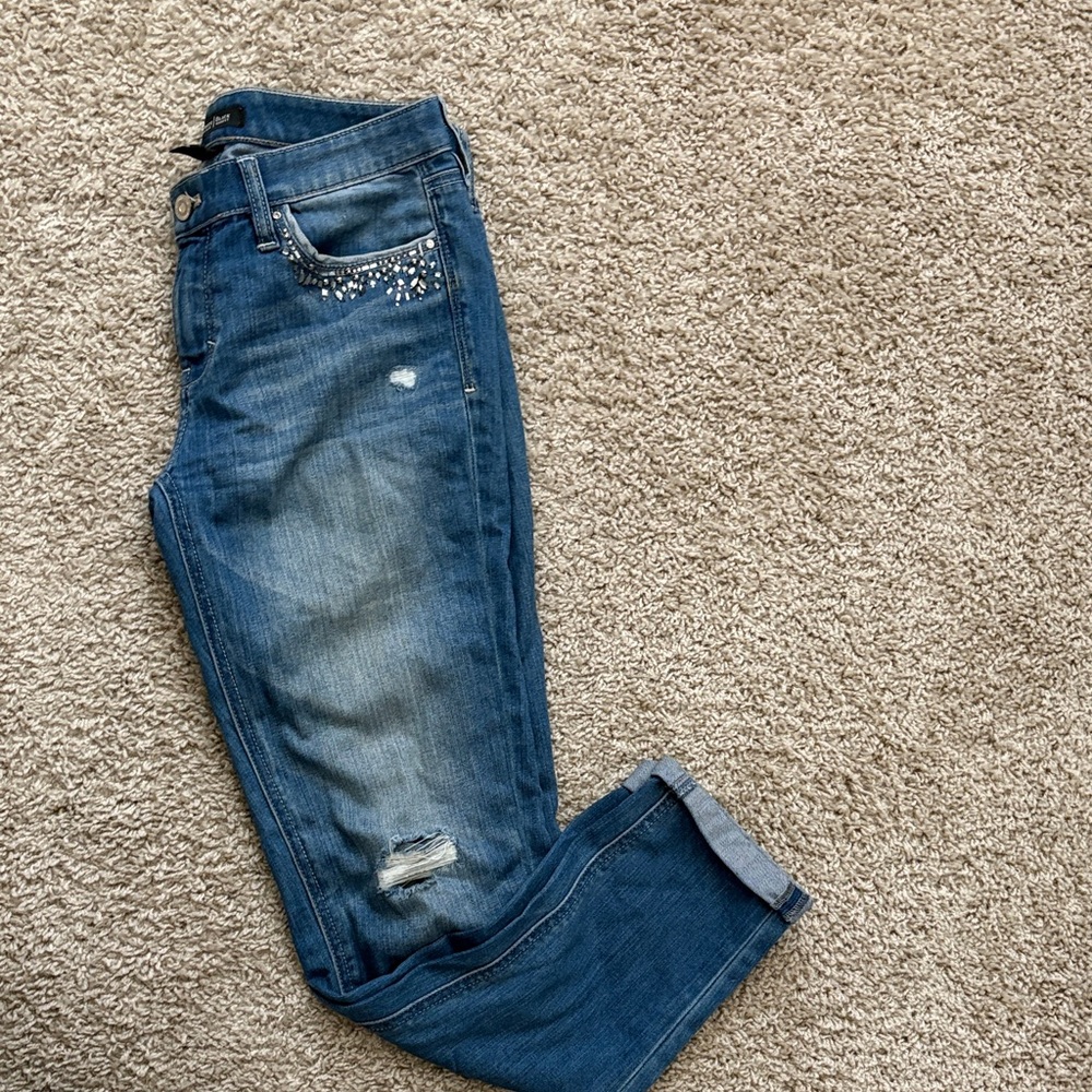 White House Black Market Distressed Blue Boyfriend Jeans